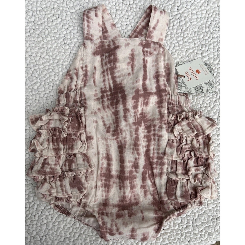 Kate Quinn 100% Organic Cotton‎ Tie Dye Ruffle Romper Mauve 12-18M NWT